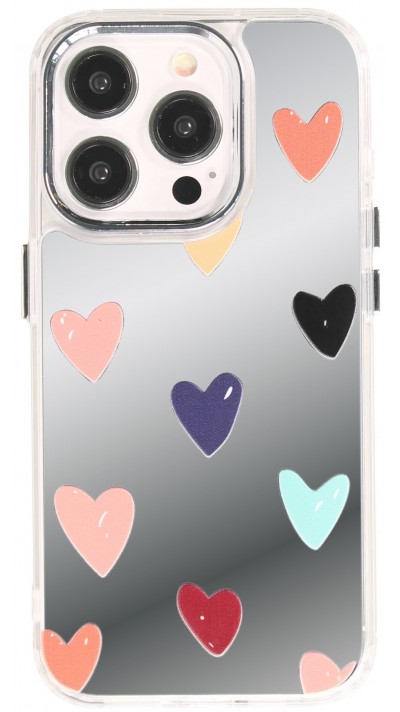 Coque iPhone 15 Pro - Silicone transparent Many Hearts avec effet miroir