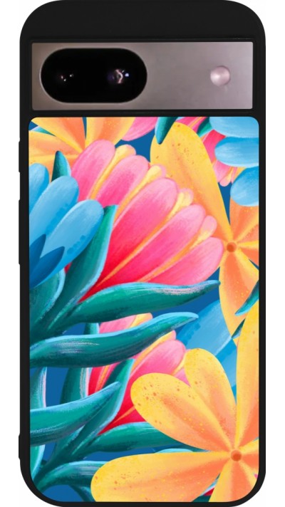 Coque Google Pixel 8a - Silicone rigide noir Spring 23 colorful flowers