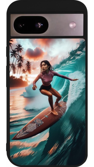 Google Pixel 8a Case Hülle - Silikon schwarz Surferin aus Bali