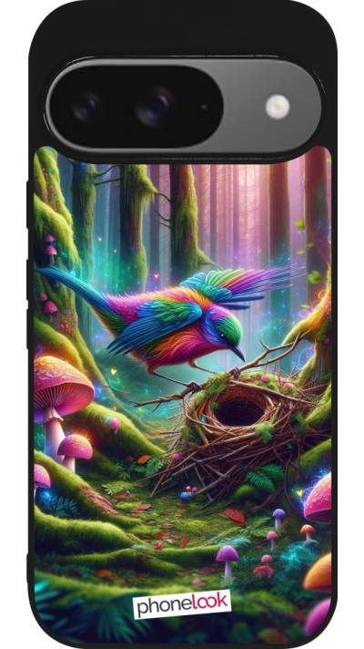 Google Pixel 9 / Pixel 9 Pro Case Hülle - Silikon schwarz Vogel Nest Wald