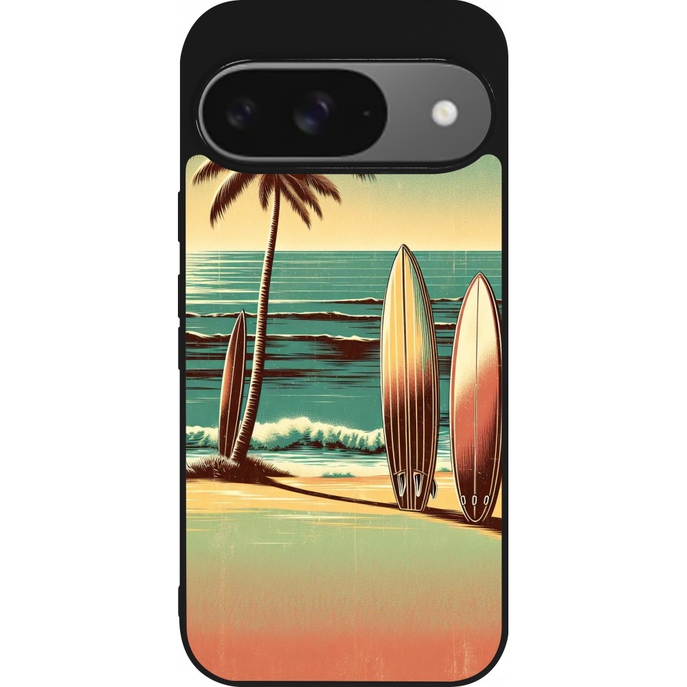 Coque Google Pixel 9 / Pixel 9 Pro - Silicone rigide noir Surf Paradise