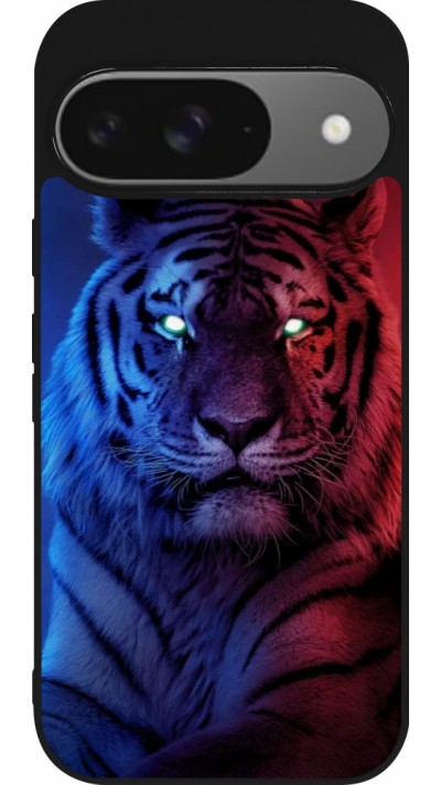 Google Pixel 9 / Pixel 9 Pro Case Hülle - Silikon schwarz Tiger Blue Red