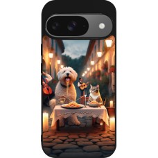 Coque Google Pixel 9 / Pixel 9 Pro - Silicone rigide noir Valentine 2024 Dog & Cat Candlelight