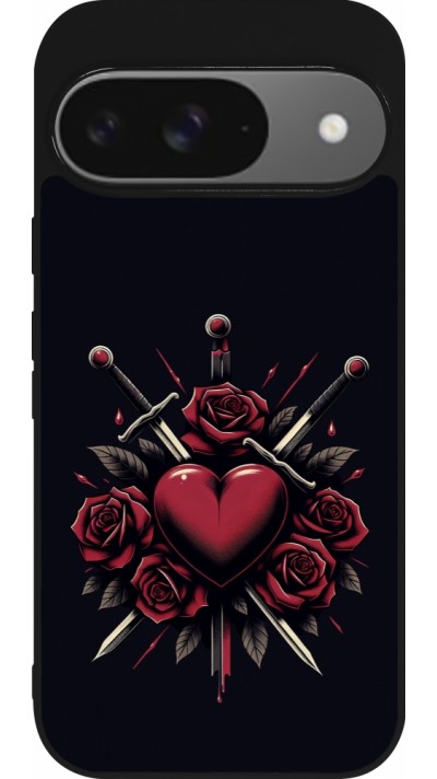 Google Pixel 9 / Pixel 9 Pro Case Hülle - Silikon schwarz Valentine 2024 gothic love