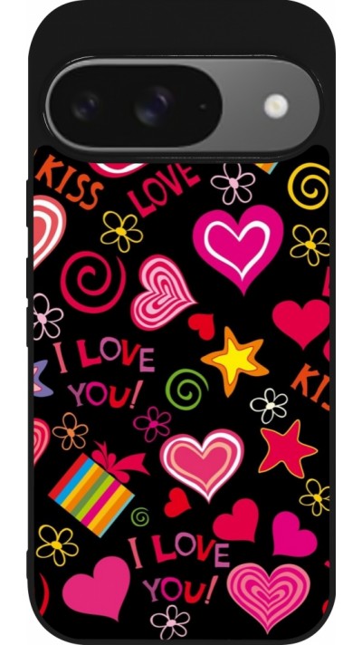 Google Pixel 9 / Pixel 9 Pro Case Hülle - Silikon schwarz Valentine 2023 love symbols