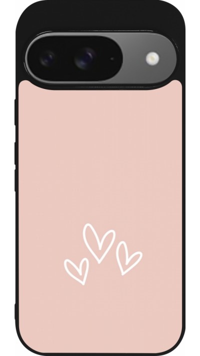 Google Pixel 9 / Pixel 9 Pro Case Hülle - Silikon schwarz Valentine 2023 three minimalist hearts