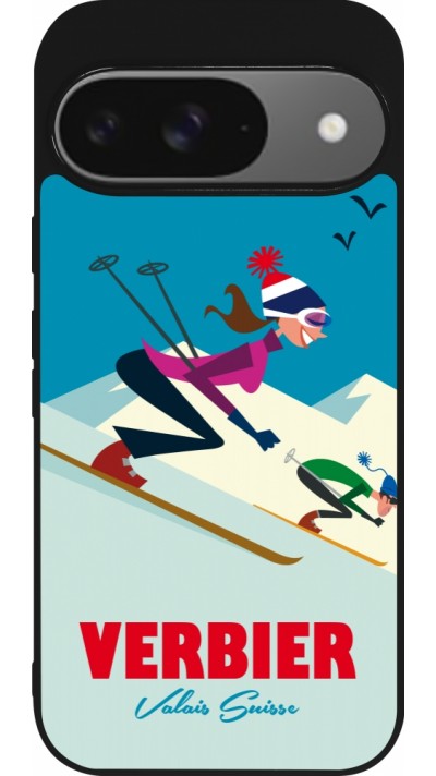 Google Pixel 9 / Pixel 9 Pro Case Hülle - Silikon schwarz Verbier Ski Downhill