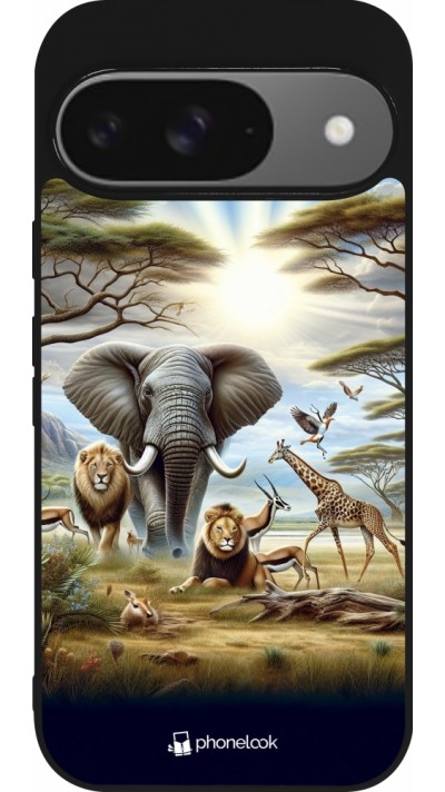 Coque Google Pixel 9 / Pixel 9 Pro - Silicone rigide noir Vie sauvage africaine