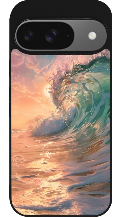 Google Pixel 9 / Pixel 9 Pro Case Hülle - Silikon schwarz Wave Sunset