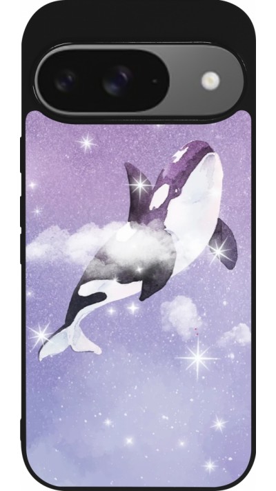 Google Pixel 9 / Pixel 9 Pro Case Hülle - Silikon schwarz Whale in sparking stars