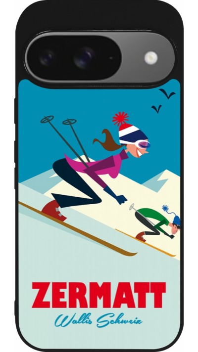 Google Pixel 9 / Pixel 9 Pro Case Hülle - Silikon schwarz Zermatt Ski Downhill