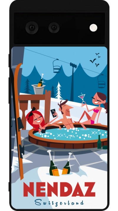 Google Pixel 6 Case Hülle - Silikon schwarz Nendaz Mountain Jacuzzi