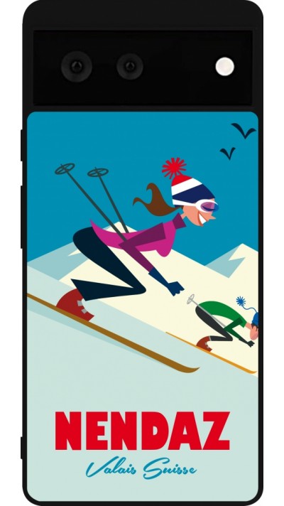 Google Pixel 6 Case Hülle - Silikon schwarz Nendaz Ski Downhill