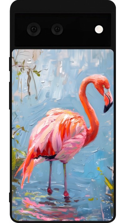 Google Pixel 6 Case Hülle - Silikon schwarz Paint Flamingo