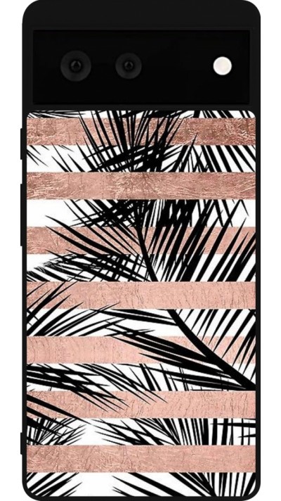 Google Pixel 6 Case Hülle - Silikon schwarz Palm trees gold stripes