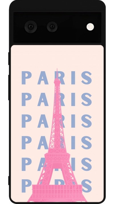 Google Pixel 6 Case Hülle - Silikon schwarz Paris Pink Print