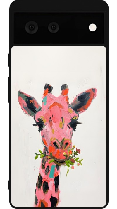 Google Pixel 6 Case Hülle - Silikon schwarz Pink Girafe Paint