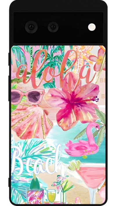 Google Pixel 6 Case Hülle - Silikon schwarz Preppy Collage Aloha