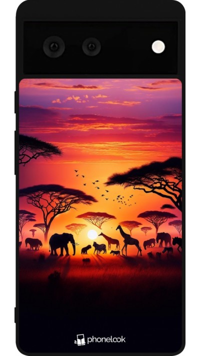 Google Pixel 6 Case Hülle - Silikon schwarz Safari Sonnenuntergang Wildtiere