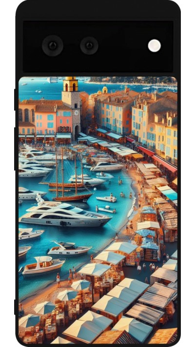 Google Pixel 6 Case Hülle - Silikon schwarz Saint-Tropez Strand