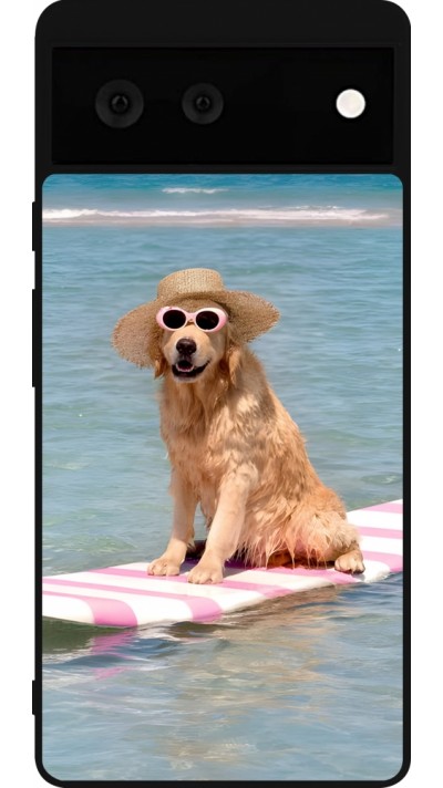 Coque Google Pixel 6 - Silicone rigide noir Summer Dog on Paddle