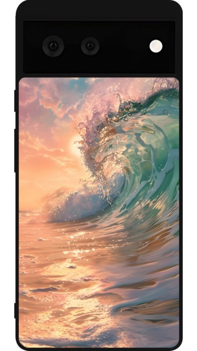 Coque Google Pixel 6 - Silicone rigide noir Wave Sunset