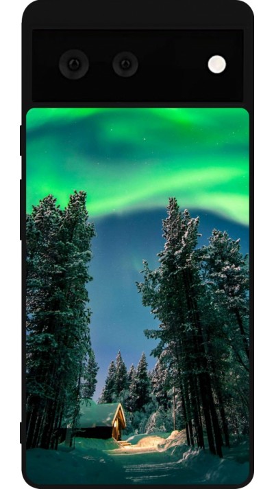 Coque Google Pixel 6 - Silicone rigide noir Winter 22 Northern Lights