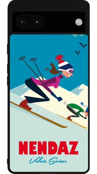 Google Pixel 6a Case Hülle - Silikon schwarz Nendaz Ski Downhill