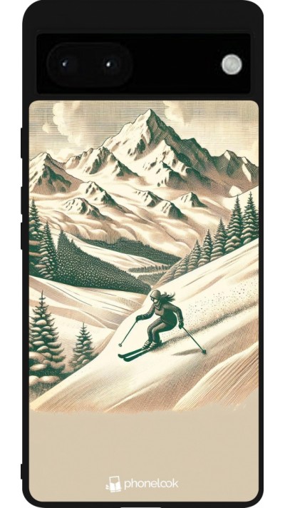 Coque Google Pixel 6a - Silicone rigide noir Vintage Ski Mountain