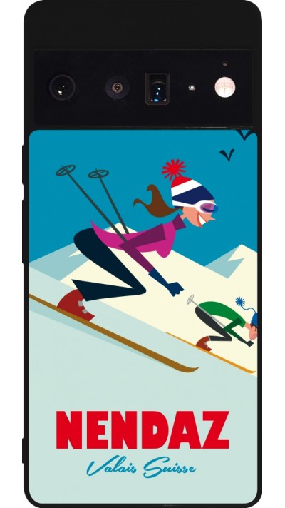 Google Pixel 6 Pro Case Hülle - Silikon schwarz Nendaz Ski Downhill