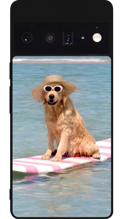 Coque Google Pixel 6 Pro - Silicone rigide noir Summer Dog on Paddle