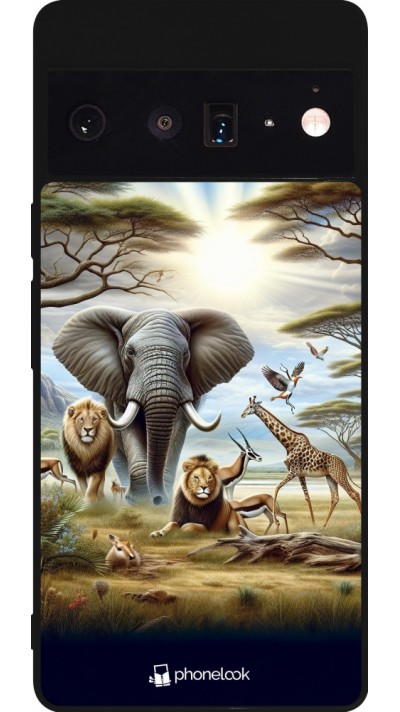 Coque Google Pixel 6 Pro - Silicone rigide noir Vie sauvage africaine