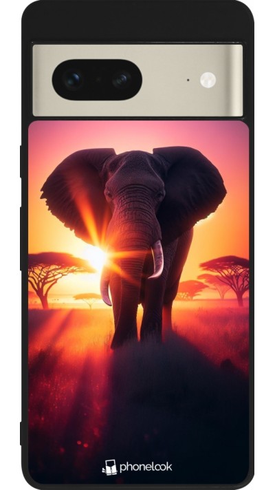 Coque Google Pixel 7 - Silicone rigide noir Elephant Sunrise Beauty