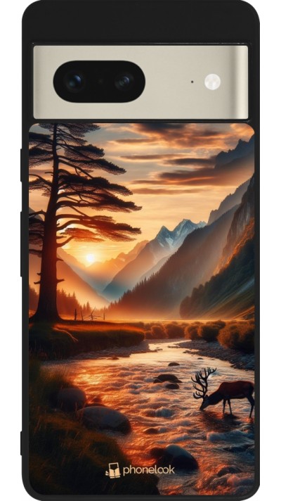 Coque Google Pixel 7 - Silicone rigide noir Valley Sunset Deer Tree