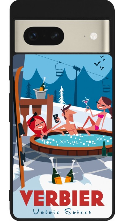 Coque Google Pixel 7 - Silicone rigide noir Verbier Mountain Jacuzzi