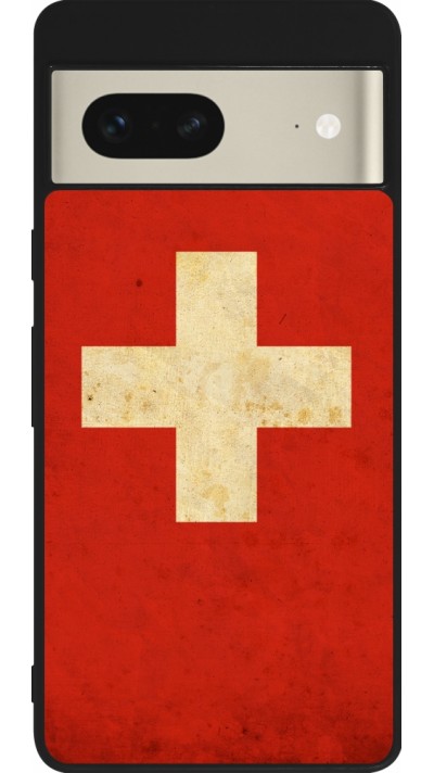 Coque Google Pixel 7 - Silicone rigide noir Vintage Flag SWISS