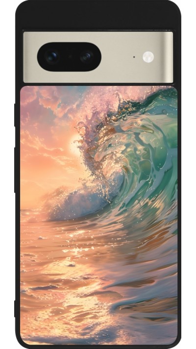 Coque Google Pixel 7 - Silicone rigide noir Wave Sunset