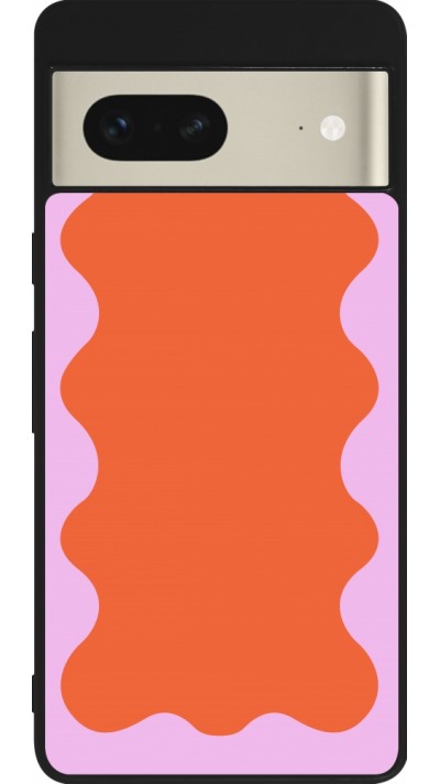 Coque Google Pixel 7 - Silicone rigide noir Wavy Rectangle Orange Pink