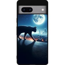 Google Pixel 7a Case Hülle - Silikon schwarz Schwarze Katze unter dem Vollmond