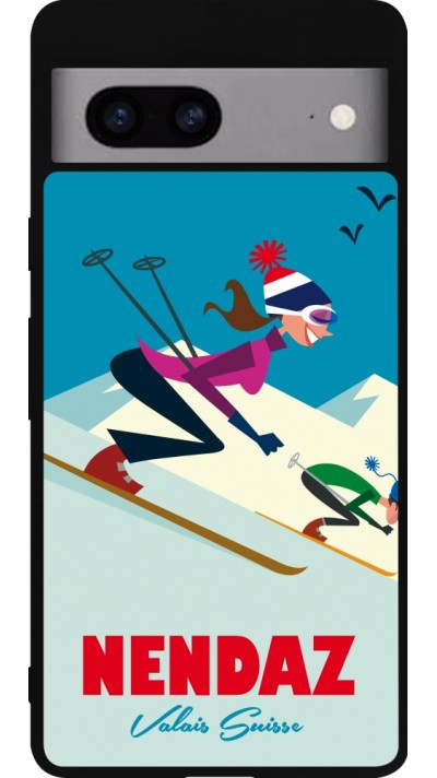 Google Pixel 7a Case Hülle - Silikon schwarz Nendaz Ski Downhill