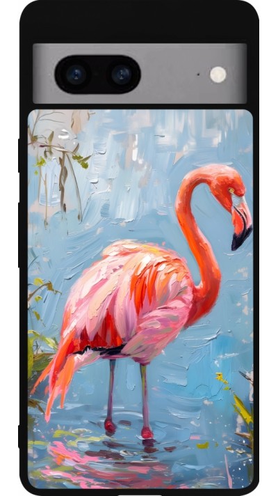 Google Pixel 7a Case Hülle - Silikon schwarz Paint Flamingo