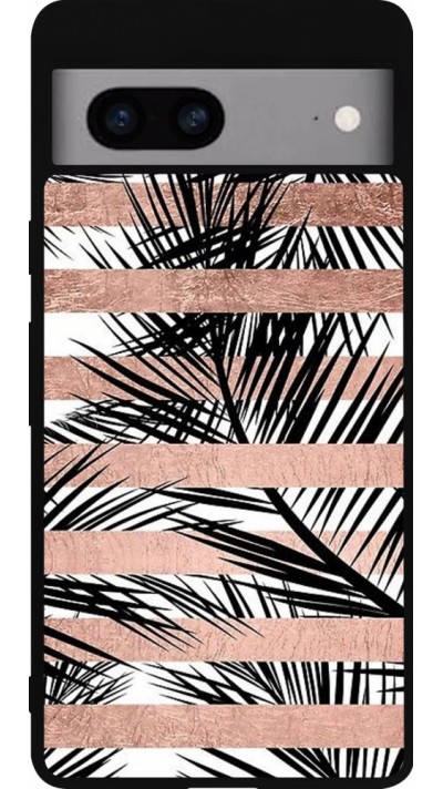 Google Pixel 7a Case Hülle - Silikon schwarz Palm trees gold stripes