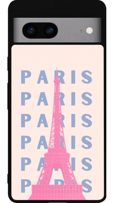 Google Pixel 7a Case Hülle - Silikon schwarz Paris Pink Print