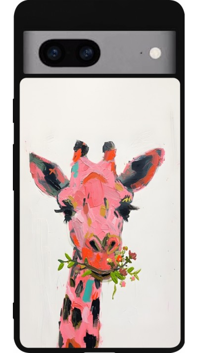 Google Pixel 7a Case Hülle - Silikon schwarz Pink Girafe Paint