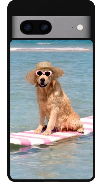 Coque Google Pixel 7a - Silicone rigide noir Summer Dog on Paddle