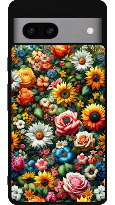 Coque Google Pixel 7a - Silicone rigide noir Summer Floral Pattern