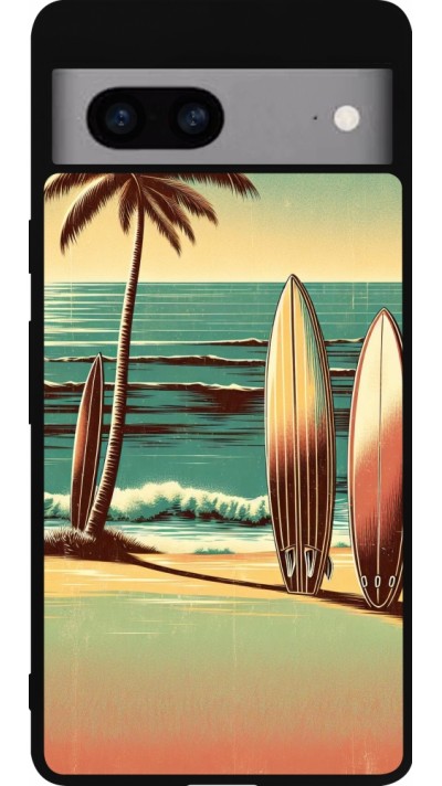 Coque Google Pixel 7a - Silicone rigide noir Surf Paradise