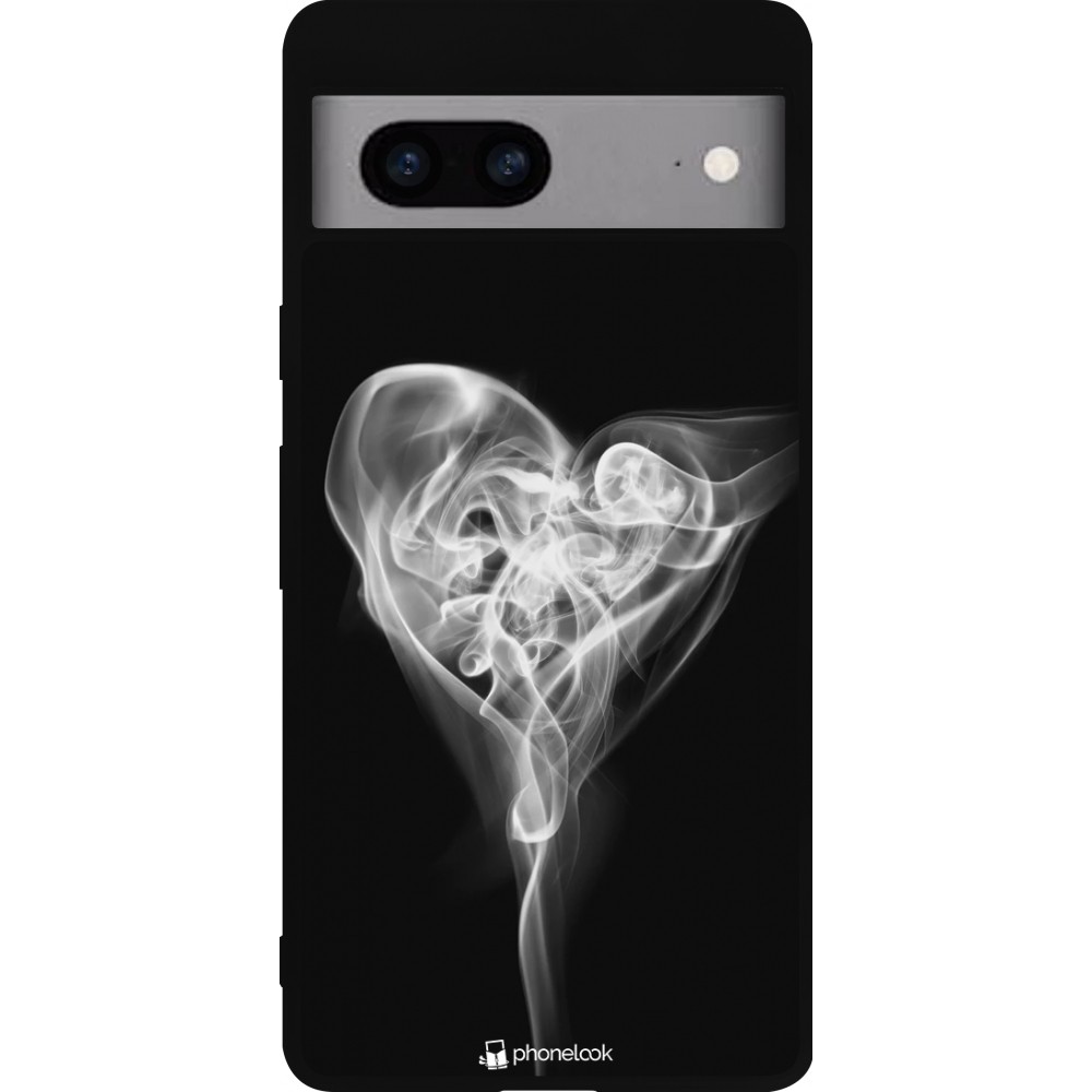 Coque Google Pixel 7a - Silicone rigide noir Valentine 2022 Black Smoke