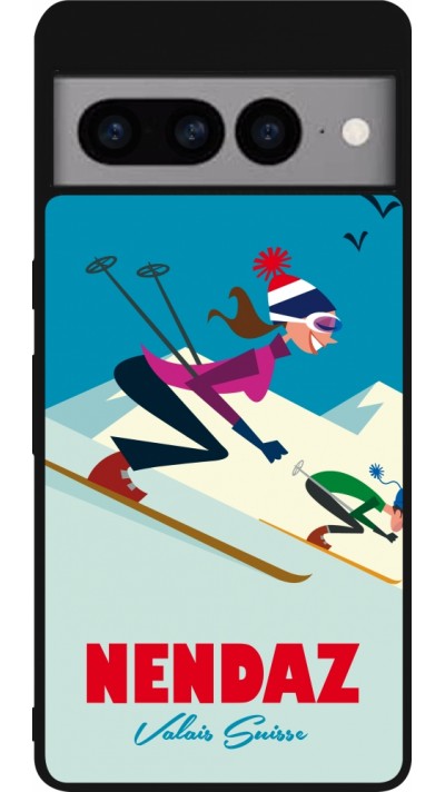 Google Pixel 7 Pro Case Hülle - Silikon schwarz Nendaz Ski Downhill