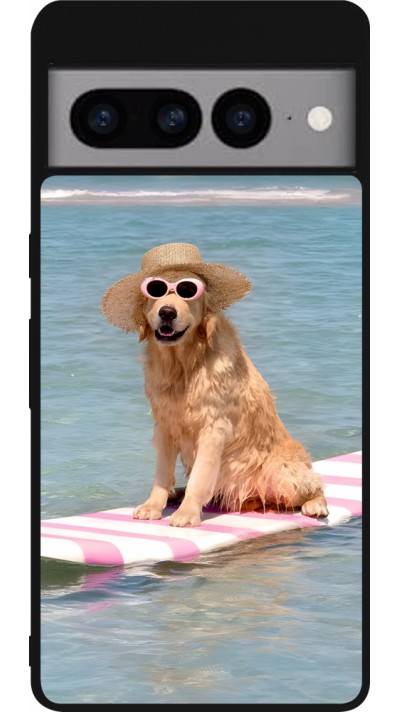 Coque Google Pixel 7 Pro - Silicone rigide noir Summer Dog on Paddle